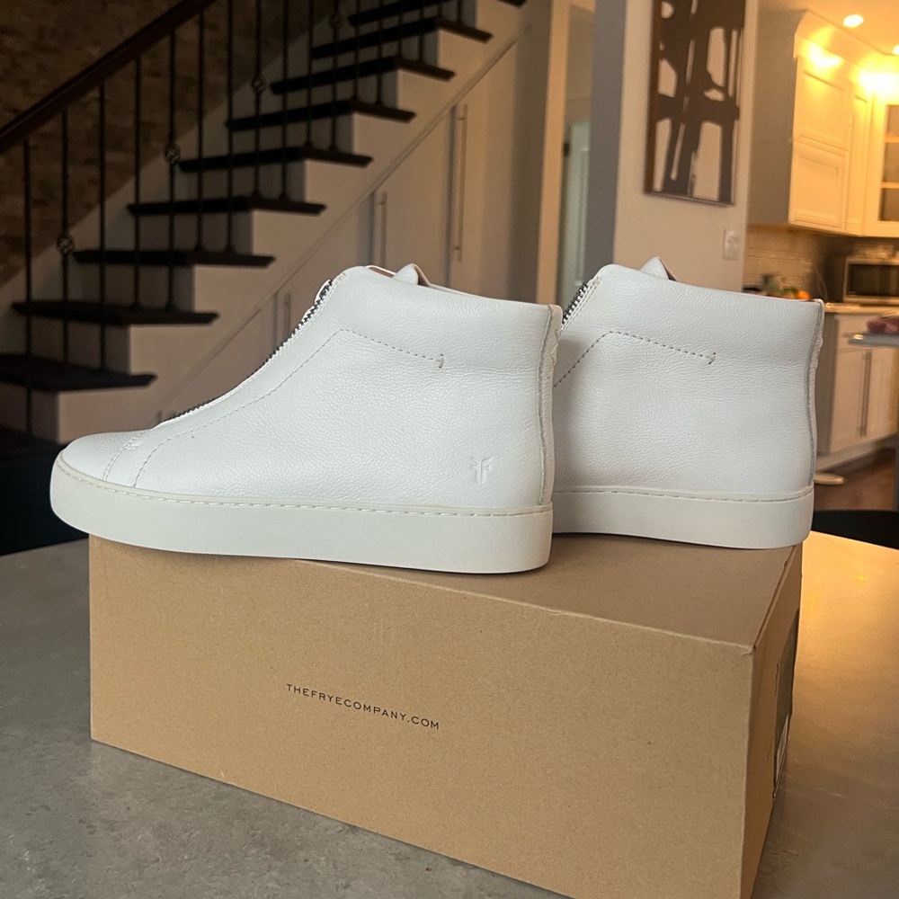 Frye Lena Zip High Top Leather Womens Sneaker in White Size 8.5M - Picture 3 of 9